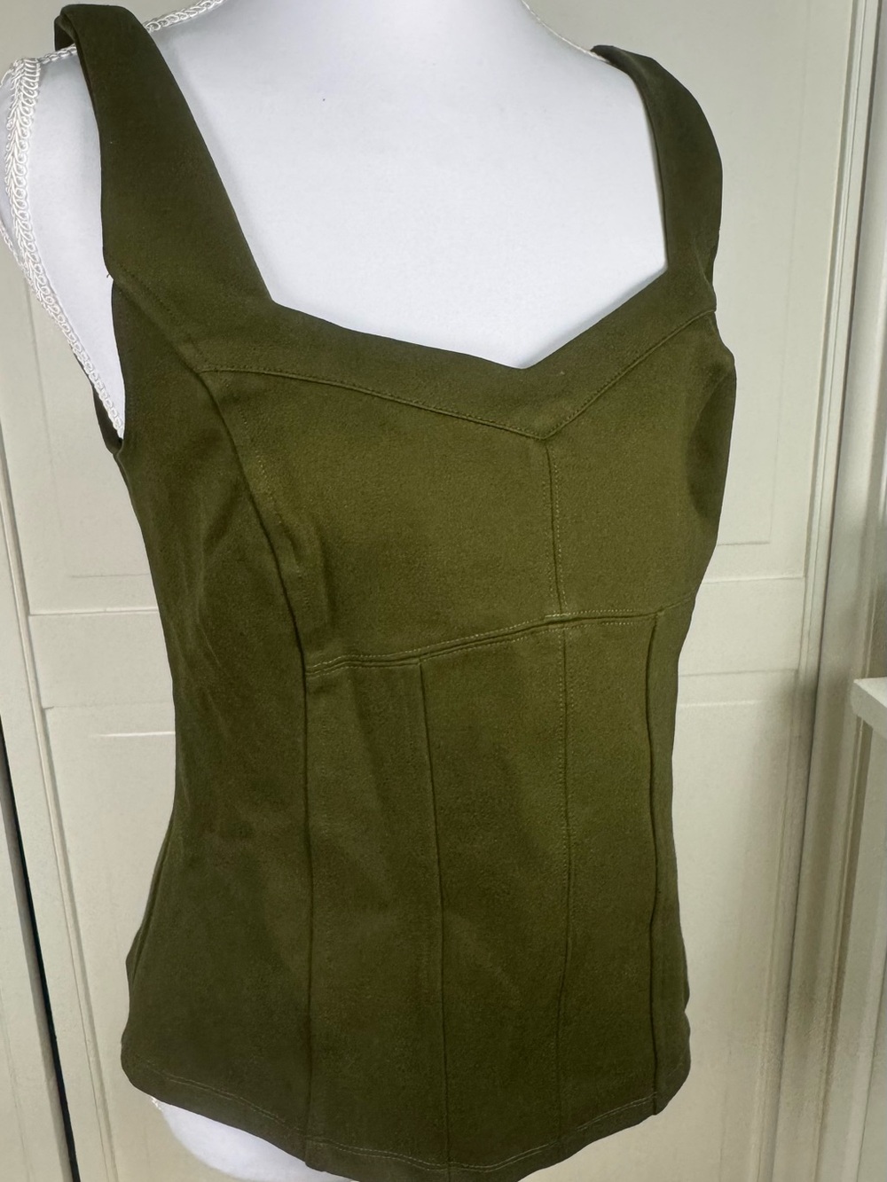 Anthropologie Olive Green Sweetheart Neck Sleeveless Knit Top Small